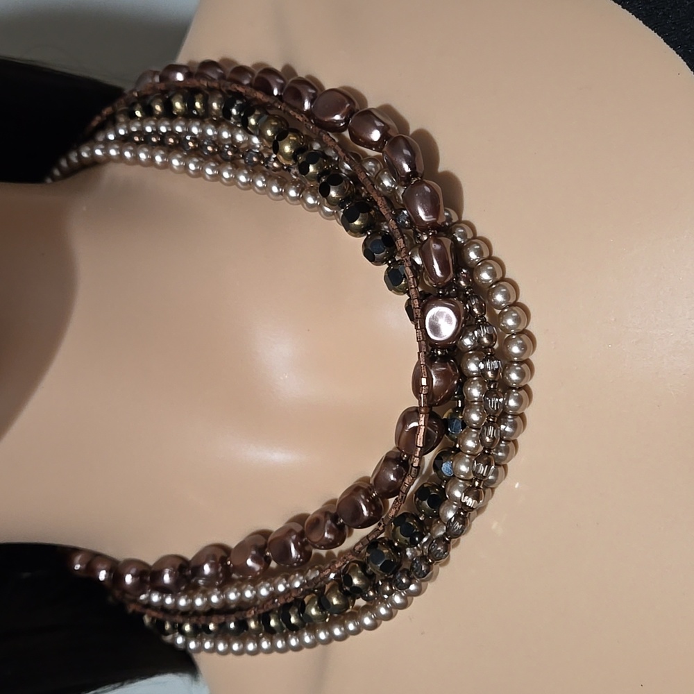 Coldwater Creek Multi Strand Brown Bead/Pearl Necklace